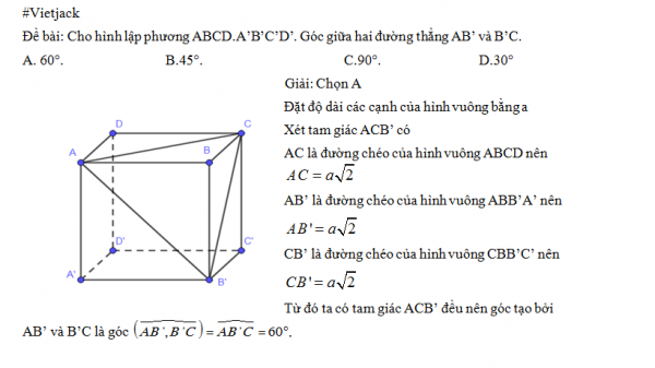 Cho Hình Lập Phương Abcd.a'b'c'd' Góc Giữa 2 đường Thẳng Ab'