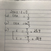 Nghiệm của phương trình 2 cos x-1=0 là
