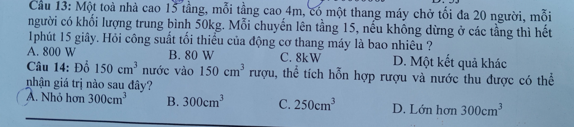 1 tòa nhà cao 15 tầng, mỗi tầng cao 4m, có 1 thang máy chở tối đa 20 người, mỗi người có khối lượng 50kg. Mỗi chuyến lên tầng 15, nếu không dừng ở các tầng thì hết 1p15s . hỏi công suất tối thiểu của động cơ thang máy là bao nhiêu?