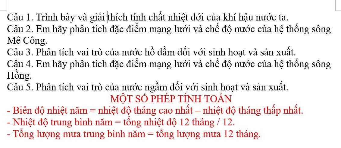 Trình bày và giải thích tính chất nhiệt đới của khí hậu nước ta