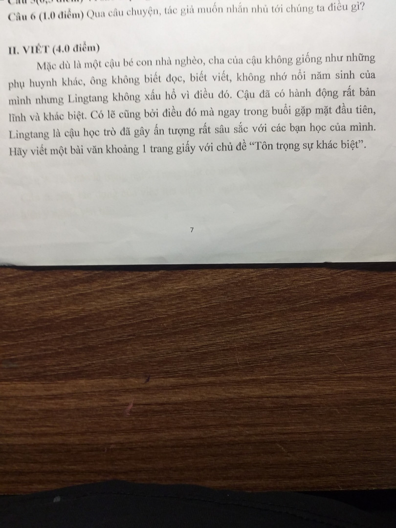 Hãy viết một bài văn một trang giấy về chủ đề Tôn trọng khác biệt văn nghị luận