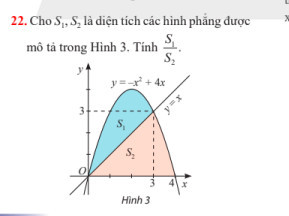 Cho S1, S2 là diện tích các hình phẳng được mô tả trong Hình 3. Tính S1S2𝑆1𝑆2 .