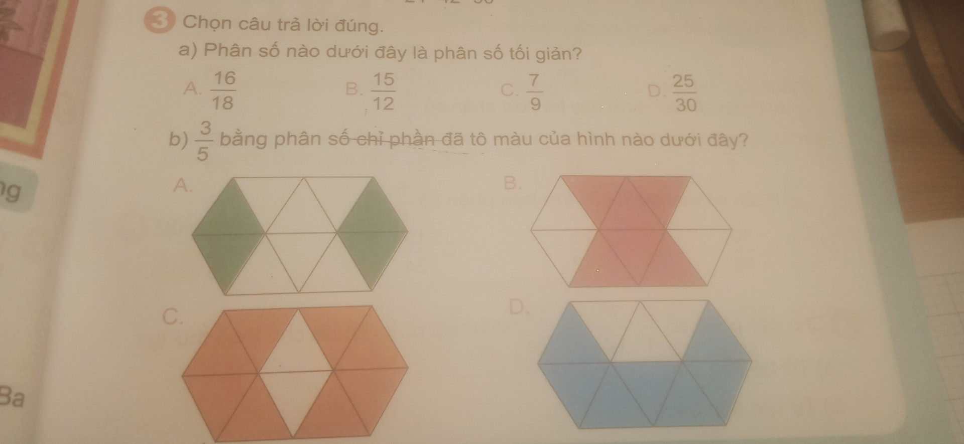 35 = phân số chỉ phần đã tô màu của hình nào dưới đây
