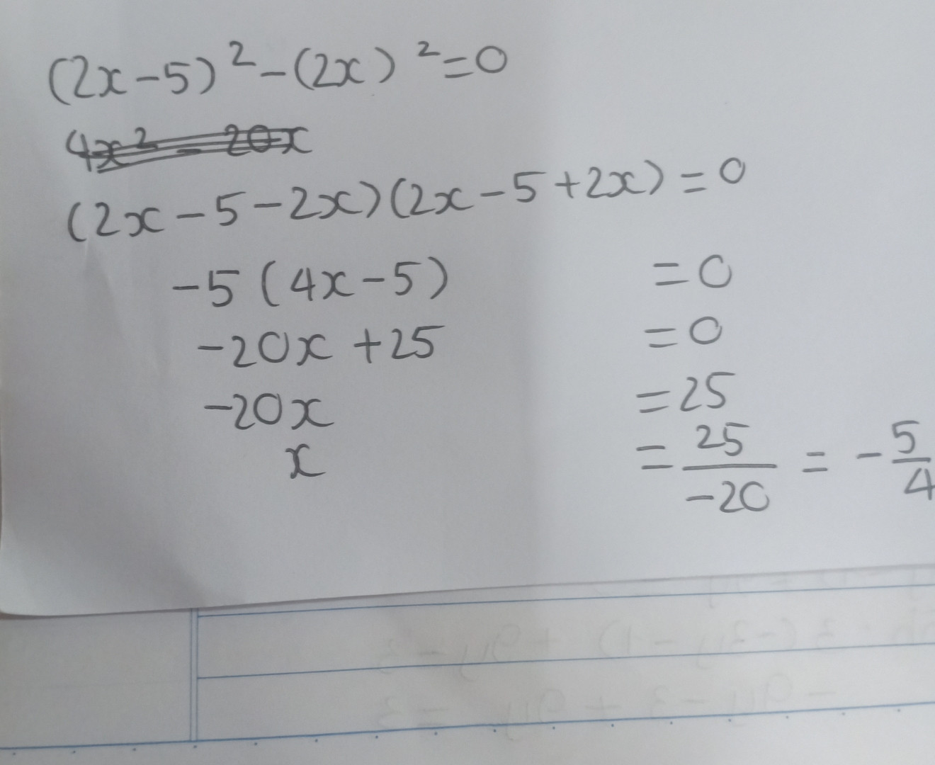 (2×-5)² - (2×)²=0