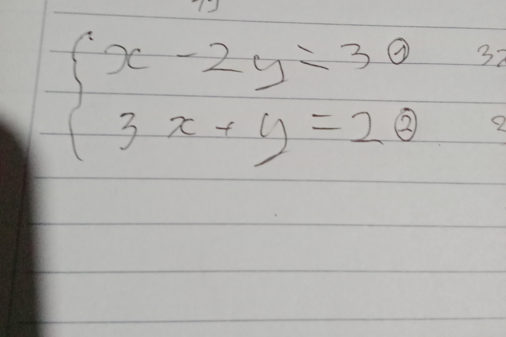 x-2y=33x+y=1