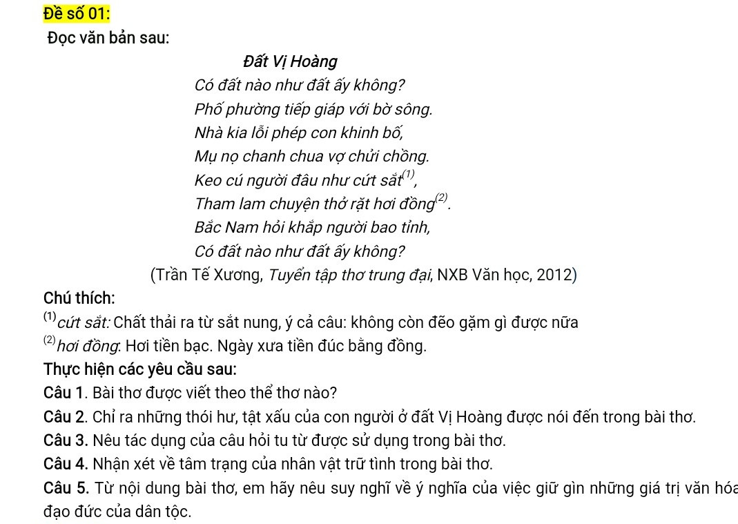 Chỉ ra những thói hư, tật xấu của con người ở đất Vị Hoàng được nói đến trong bài thơ.