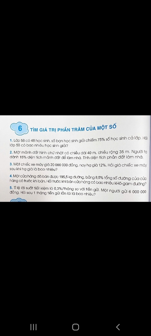 Lớp 5A có 40 học sinh trong đó có mời học sinh giỏi toán 8 học sinh giỏi Văn hỏi số học sinh giỏi toán chiếm bao nhiêu phần trăm so với số học sinh cả lớp, tỉ số phần trăm của học sinh giỏi Văn và số học sinh của cả lớp là bao nhiêu