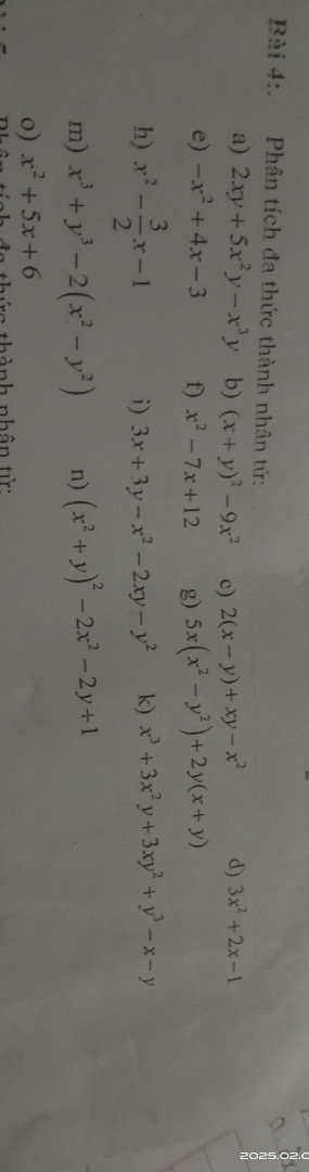 Phân tích đa thức thành nhân tử a) 2xy+ 5x2 y - x3yb) (x+y)2-9x2