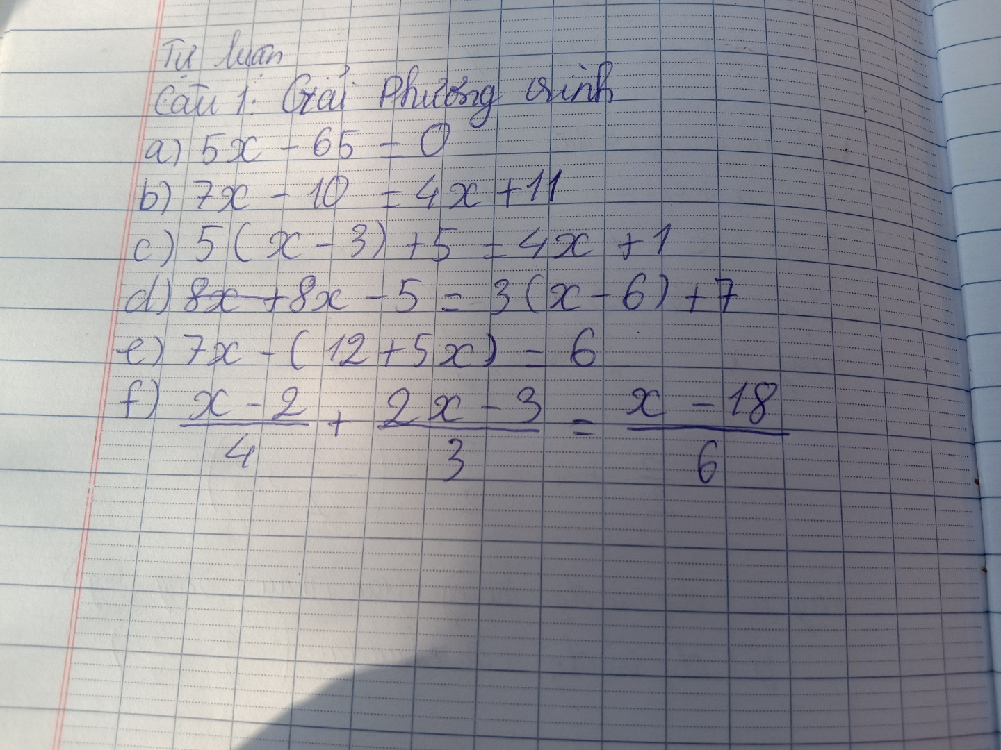 Giải phương trình
a) 5x - 65 = 0