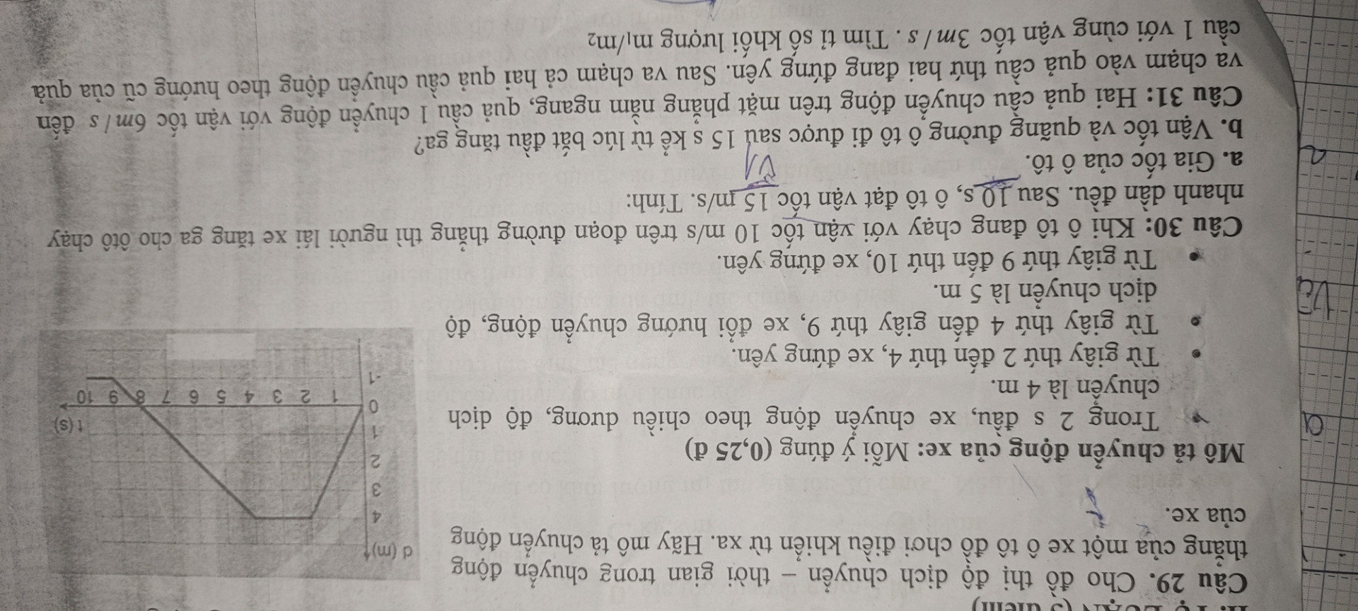 Một ô tô đang chạy với vận tốc 15m/s trên đoạn đường thẳng thì người lái xe