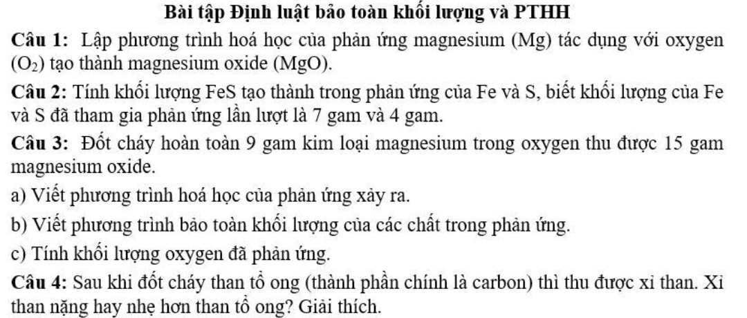 Lập phương trình hóa học của magnesium(Mg)tác dụng với oxygen (O²)tạo thành magnesium oxide(MgO)