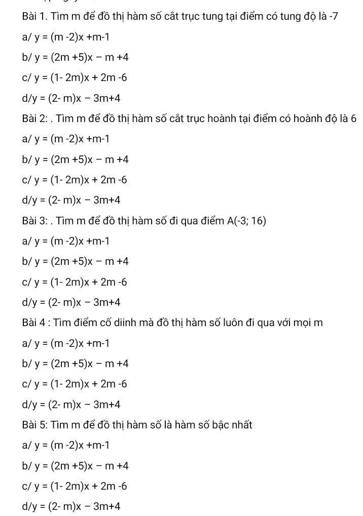 Đâu là hàn số bậc nhất
Y=(m-2)x+m-1