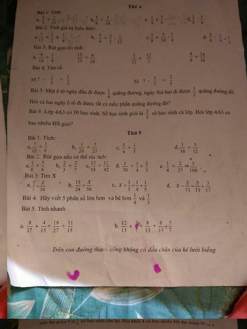 Rút gọn rồi tính
a, 12/18+12/42=
b, 22/55+25/125+1020/5100=
c, 22/77+56/98+25/105=