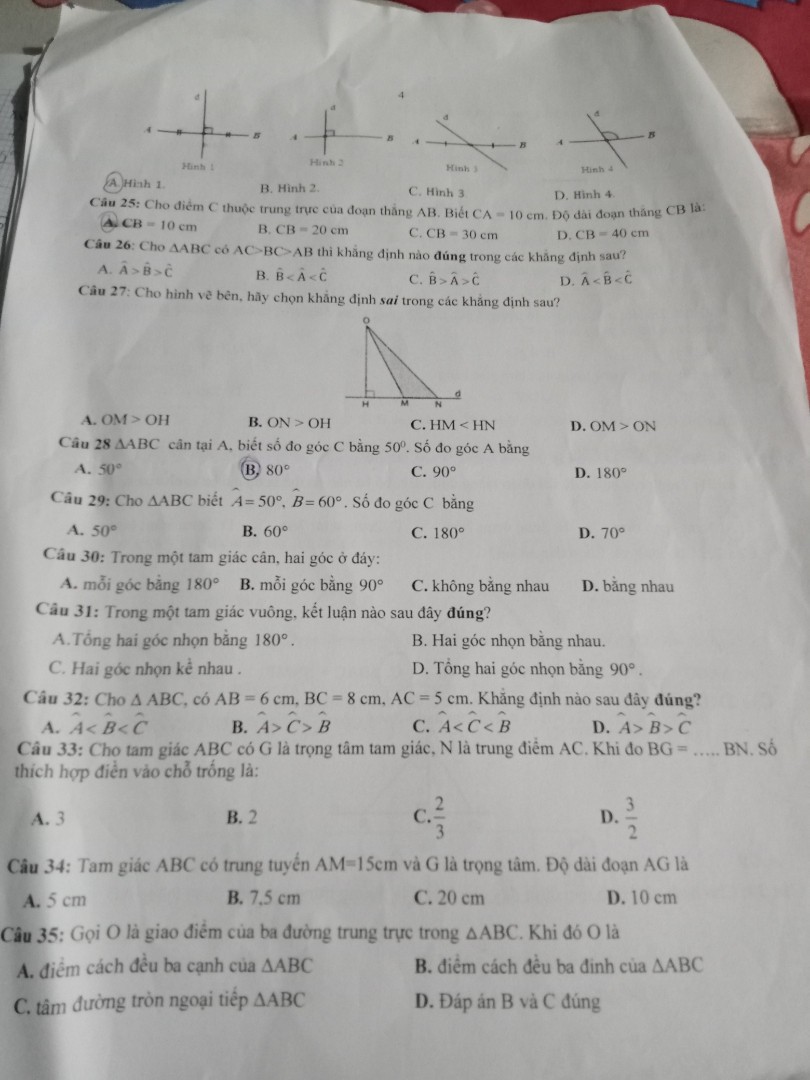 Cho tam giác ABC có ác>BC>ab thì khẳng định nào đúng