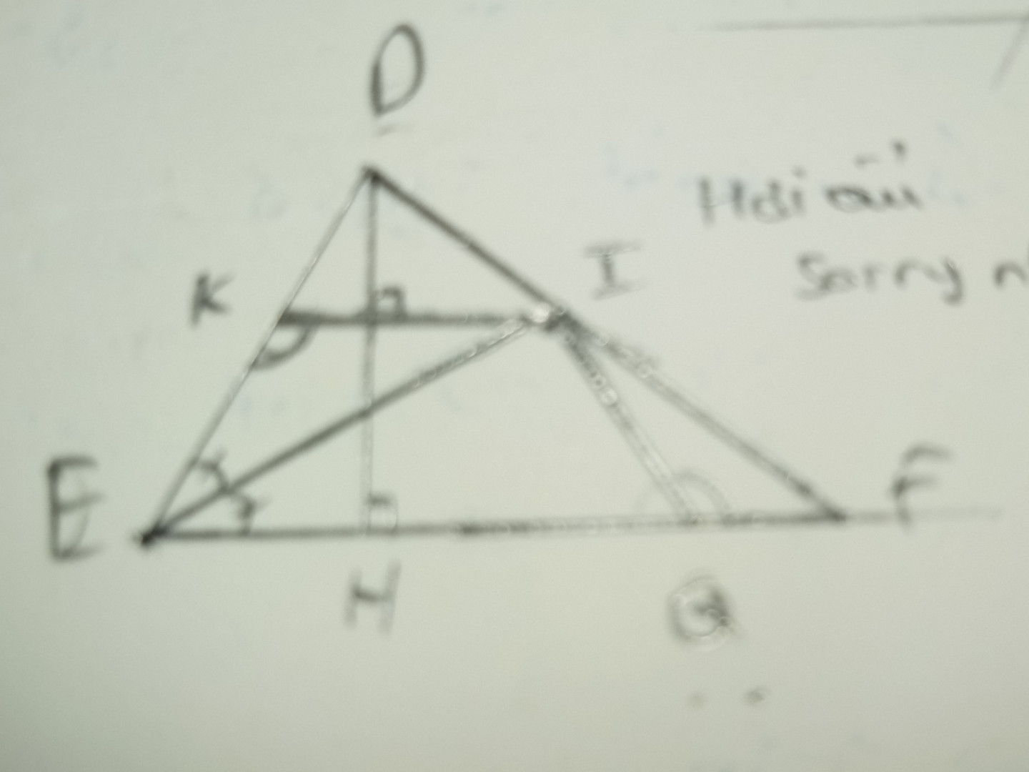 Cho ∆DEF nhọn ( DE <DF< EF ) DH là đường Cao ( H ∈ EF ) EI là phân giác của góc