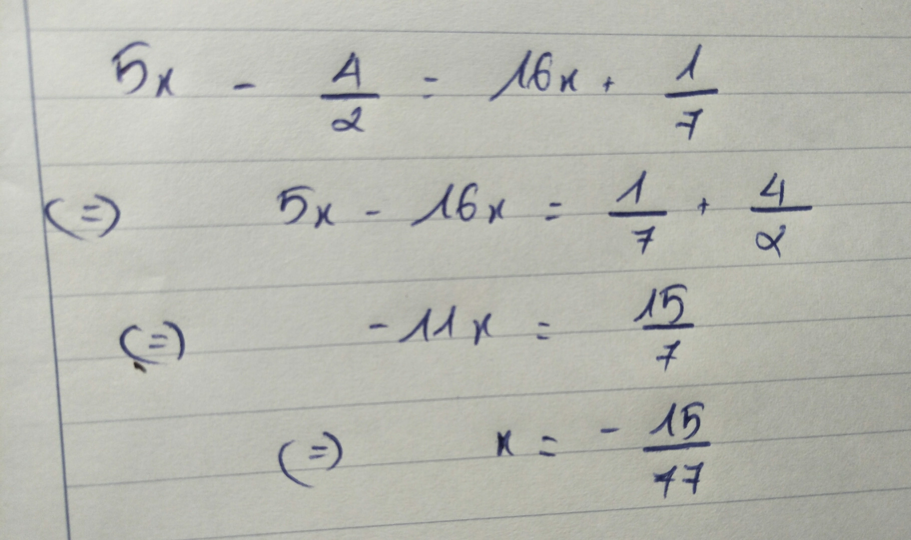 5x-4/2 = 16x+1/7