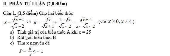 Tính giá trị của biểu thức
A=√×+1÷√×-2
Tính giá trị của biểu thức A khi x=25