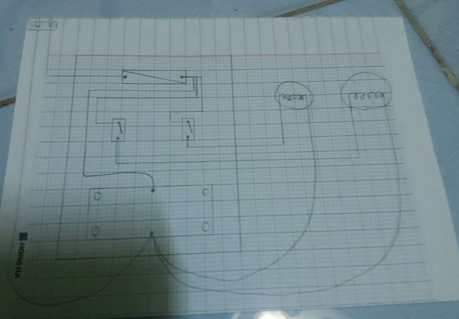 Lắp mạch điện hai công tắc 2 cực điều khiển 2 đèn
(Hình ở dưới)