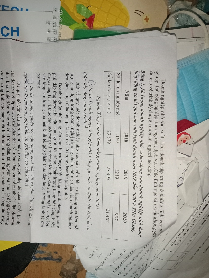 Số lượng doanh nghiệp nhỏ và lao động của doanh nghiệp nhỏ đang hoạt động có kết quả sản xuất kinh doanh năm 2018-2020
  Năm                         2018.    2019    2020              
Số DN nhỏ                 1169.    1248     1485
Số lao động(người). 23580.   27377.  7374 
   Vẽ biểu đồ gì ạ mình đg phân vân kết hợp cột vs đường hay cổ cụm ạ