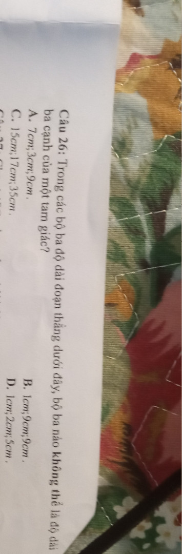 Trong ∆ABC có chiều cao AH.                 A.nếu BH <HC thì AB>AC. B.nếu AB<AC thì BH<HC C. Nếu BH=HC thì AB=AC C. Cả A,BC đều đúng