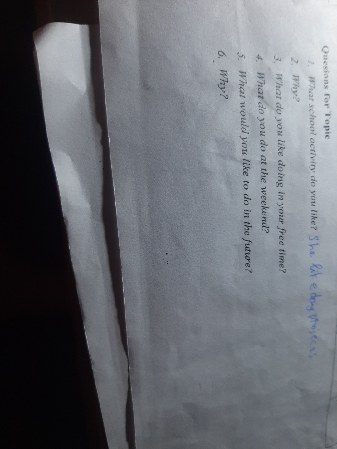 What school acrivity do you like ?