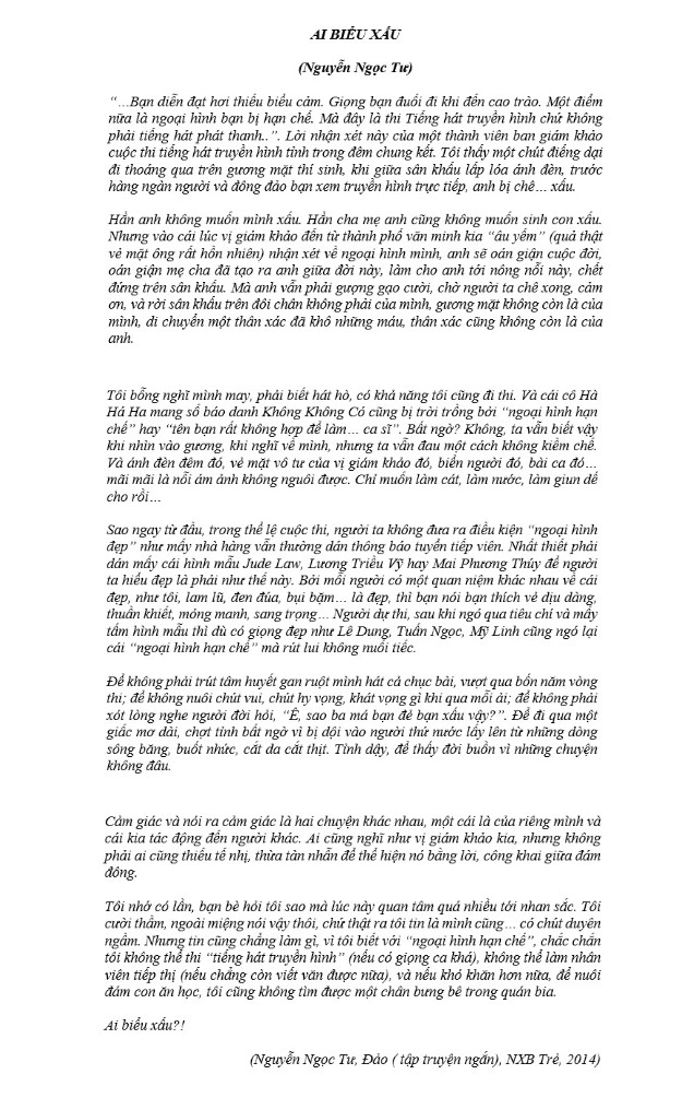 Phân tích bài " Ai biểu xấu"