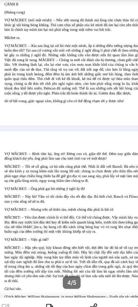 Viết nghị luận phân tích xung đột của nhân vật MĂCBET VÀ VỢ MẮCBET vở kịch MẮCBET