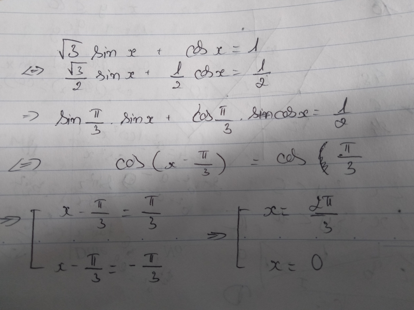 Giải phương trình sau: 
a) √3 sin x +cos x =1
b) 2 sin bình x +3 sin x -2=0