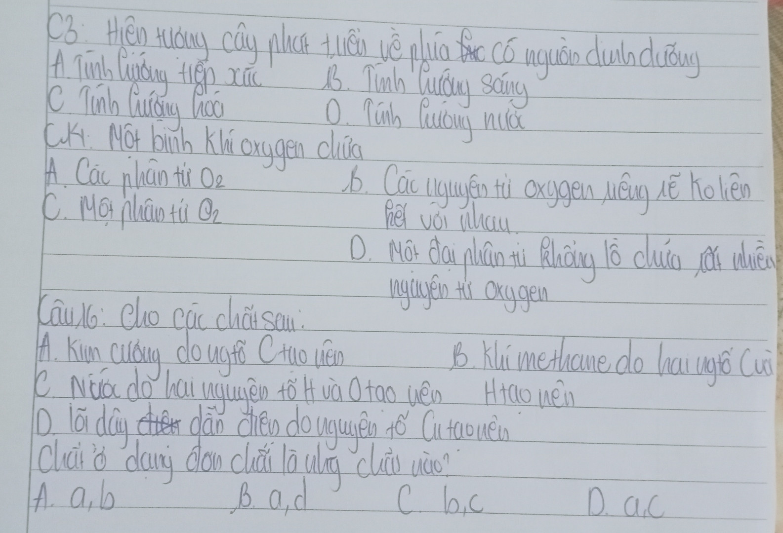 Hiện tượng cây phát triển về phía có nguồn dinh dưỡng là a tính hướng tiếp xúc b tính hướng sáng c tính hướng Hóa d tính hướng nước