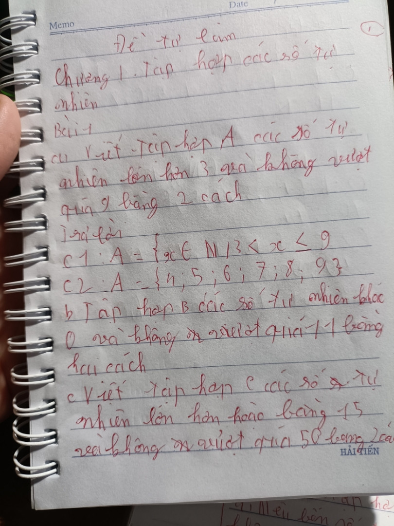 A viết tập hợp a các số tự nhiên lớn hơn 3 và không vượt quá 9 bằng hai cách