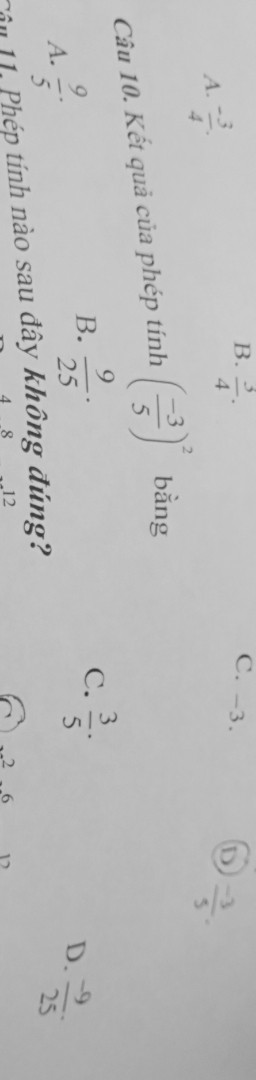 Kết quả của phép tính âm ba  phần năm mũ hai bằng