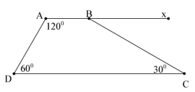 Cho hình vẽ, biết: gócA=120độ; gócD=60độ;gócC=30 độ