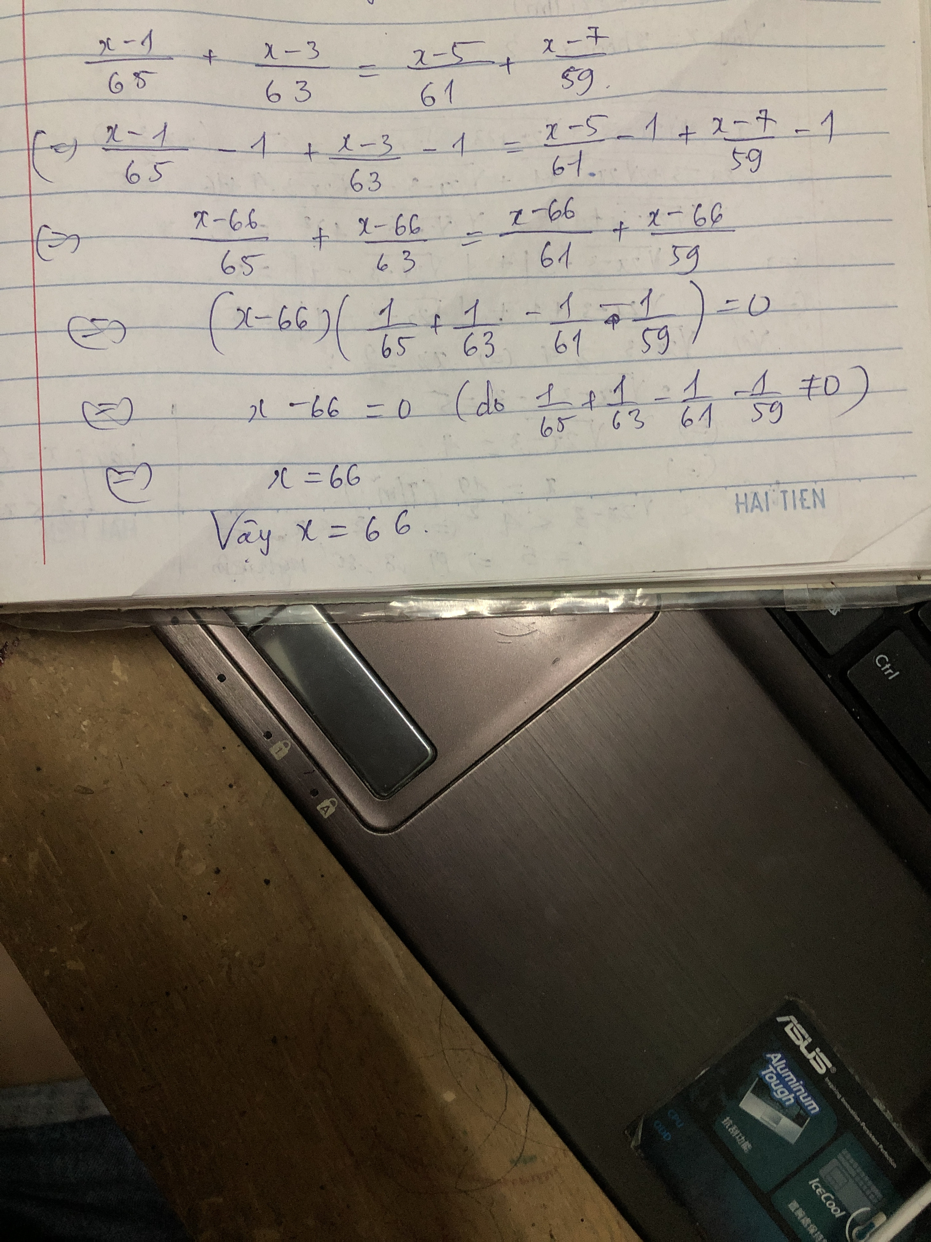 65x93 Math X-1/65 + x-3/63= x-5/61+ x-7/59