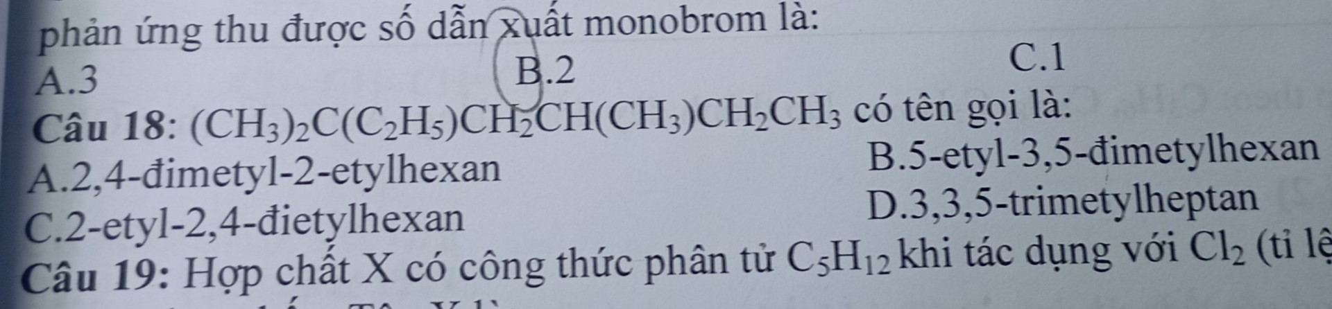 (CH3)2C(C2H5)CH2CH(CH3)CH2CH3 có tên gọi là