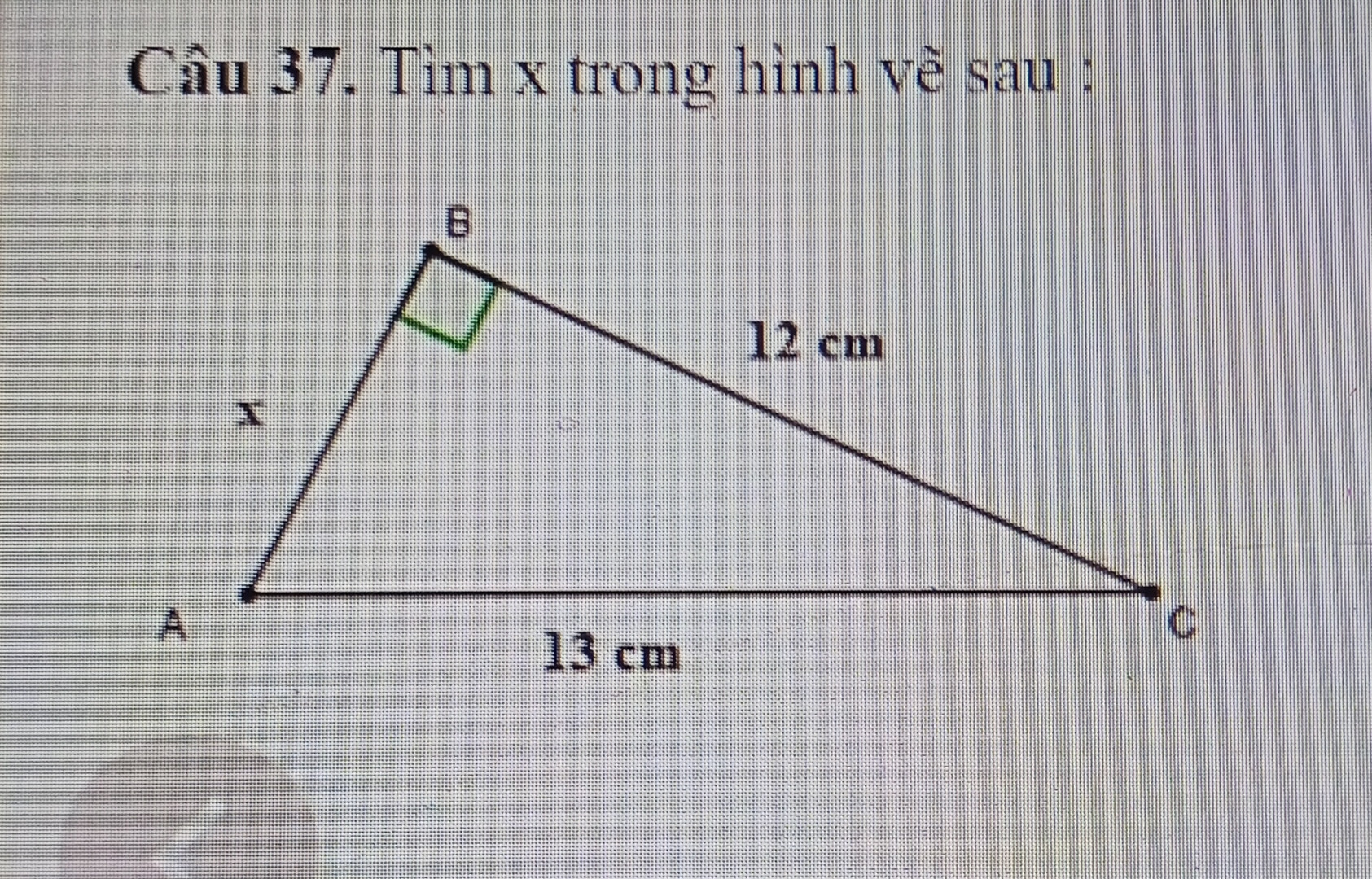 Tìm x trong hình vẽ sau