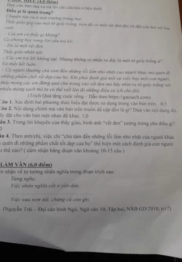 Anh (chị) hãy phát biểu ý kiến của mình về nội dung của những câu sau