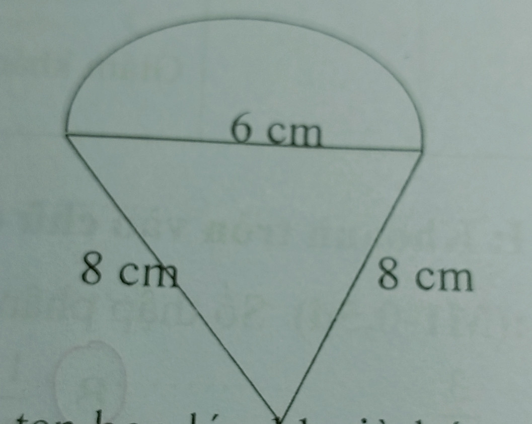 Hình bên hồ một nửa hình tròn và một hình tam giác chu vi của hình bên là