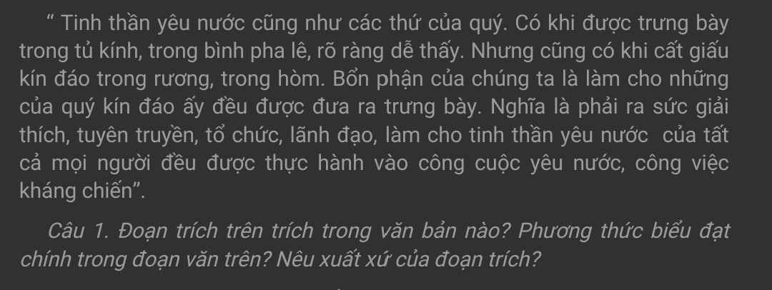 Đoạn trích từ "tinh thần yêu nước cũng như ......công việc kháng chiến"
 xuất xứ từ đâu
