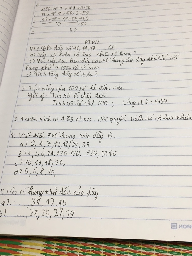 Cho dãy số 11;14;17;..;68
A) dãy số trên có bao nhiêu số hạng?
B) số hạng thứ 1996 cuả dãy là số nào?
Tính tổng dãy số trên