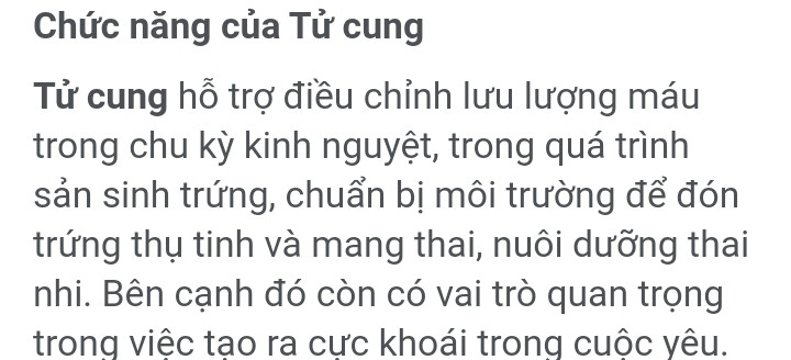 Nơi đón trứng đã thụ tinh xuống làm tổ và phát triển thành thai là:
A. Tử cung 
B. Buồng trứng 
C. Ống dẫn trứng
D. Âm đạo