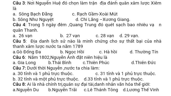 Chính quyền họ Nguyễn ở Đàng Trong suy yếu dần vào thời gian nào?  . Cuối thế kỉ...