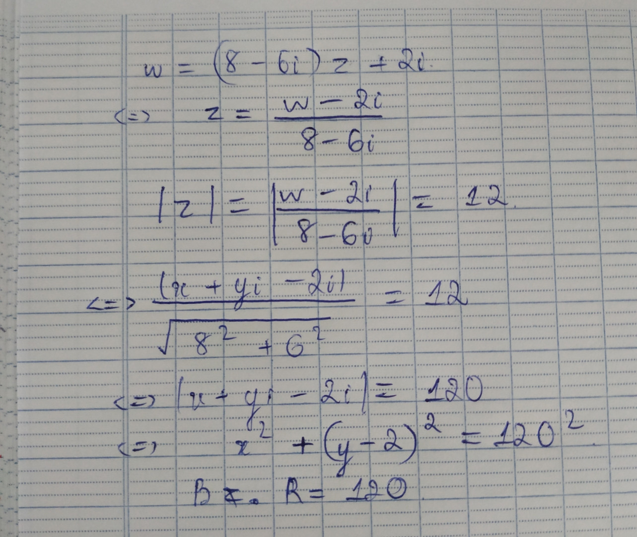 Cho số phức z thỏa mãn |z|=12. Biết tập hợp các điểm biểu diễn số phức w=(8-6i)z...