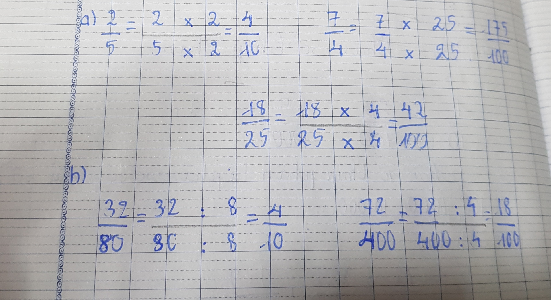 Chuyển các phân số sau thành phân số thập phân
3/5 , 7/4 , 20/125 , 8/2 , 6/30 , 64/800