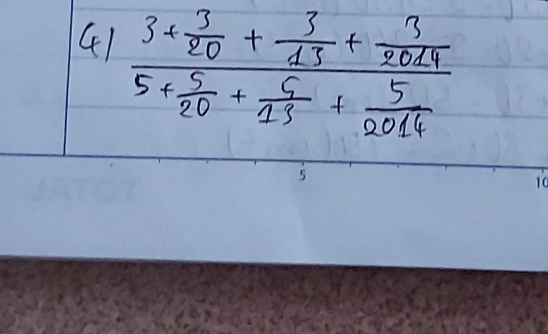 Thực hiện phép tính sau: 3 + 3 phần 20 + 3 phần 13 + 3 phần 2014 phần 5 + 5 phần 20 + 5 phần 13 + 5 phần 2014