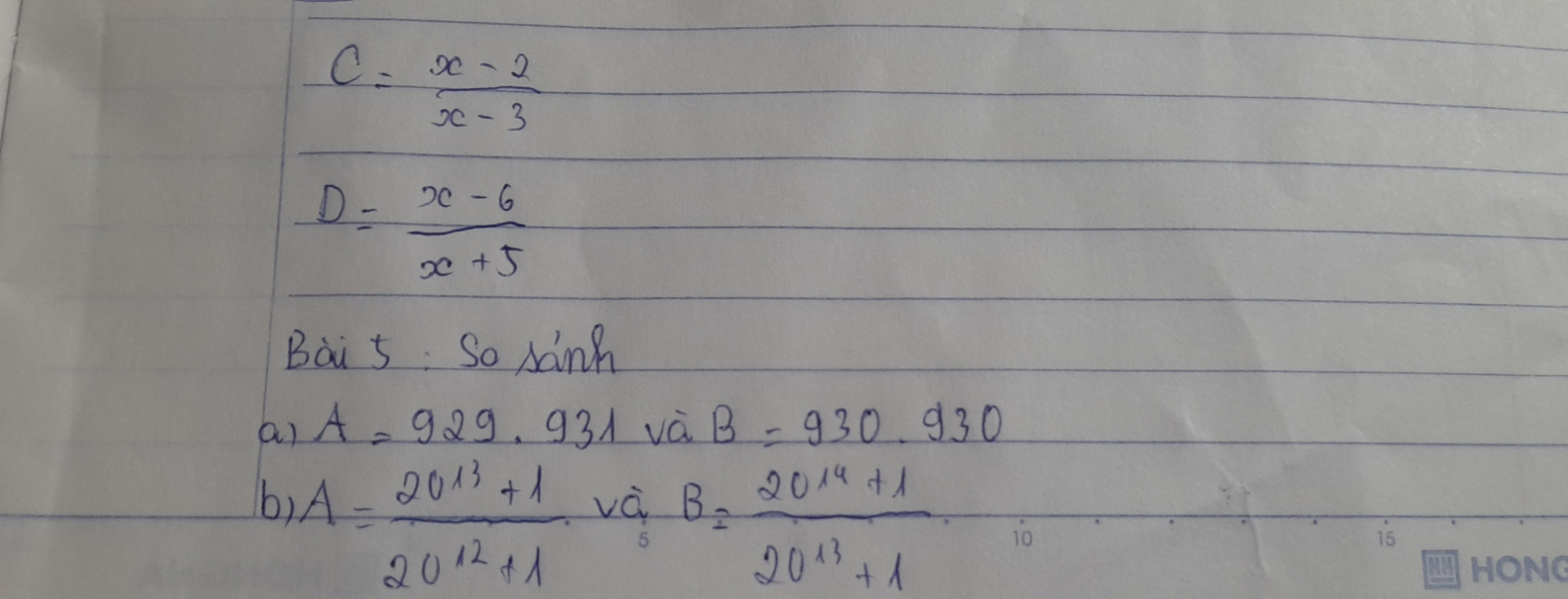 A = x-2x-3B = x-6x+5Bài 5 So sánha, A = 929 × 931 và B = 930 × 930b, A = 20¹³ +1
