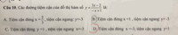 Các đường tiệm cận của đồ thị hàm số y = (3x - 2)/(- x + 1) là:
A. Tiệm cận đứng x = 2/3 , tiệm cận ngang y=-3
B. Tiệm cận đứng x=1 , tiệm cận ngang y= -3
C. Tiệm cận đứng y = 1 , tiệm cận ngang x=-3
D. Tiệm cận đứng x = - 3 , tiệm cận ngang y=1