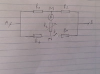 Cho mạch điện như hình vẽ trong đó Uab = 24 V R1 = 10 ôm R2 bằng R3 = 20 ôm .Rx là biến trở
1.khi K mở điều chỉnh RX = 2 ôm tính số chỉ của ampe kế 
2.khi K đóng 
a,Rx= 10 Ôm thì dòng điện qua ampe kế chỉ 0,1 A và có chiều từ M đến N.tính R4!
b,Chứng tỏ rằng tỉ số công suất toả nhiệt trên R1 và R4 không phụ thuộc vào giá trị của Rx
c,Với giá trị nào của X thì công suất Rx đạt giá trị là lớn nhất