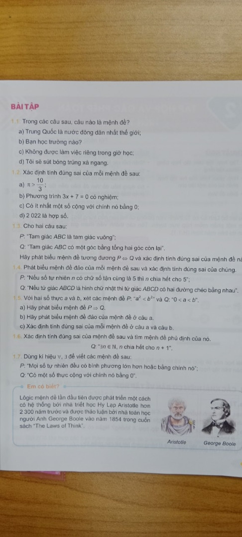 Lấy 3 vd về mệnh đề và 3 vd về mệnh đề chứa biến