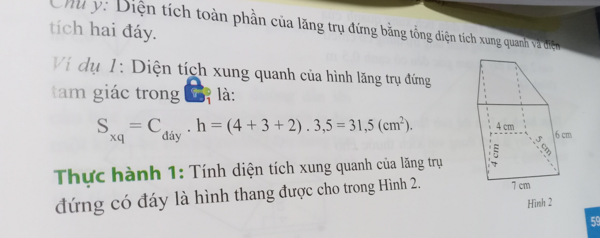 Tính diện tích xung quanh của lăng trụ đứng có đáy là hình thang