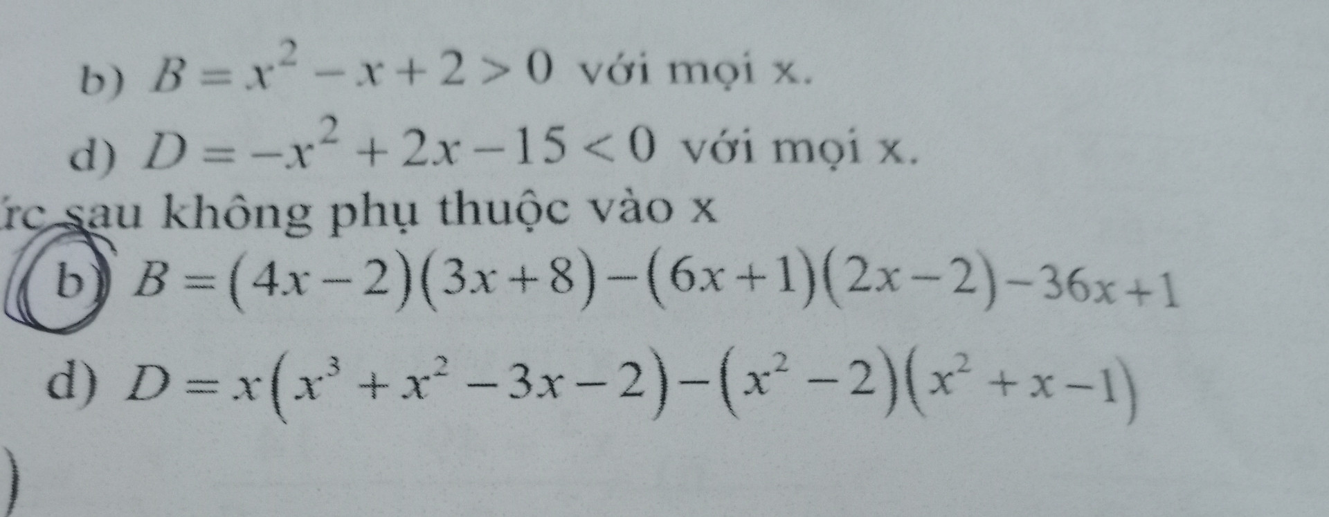 B = (4x-2) . (3x+8) - (6x+1) . (2x-2)-36x-2